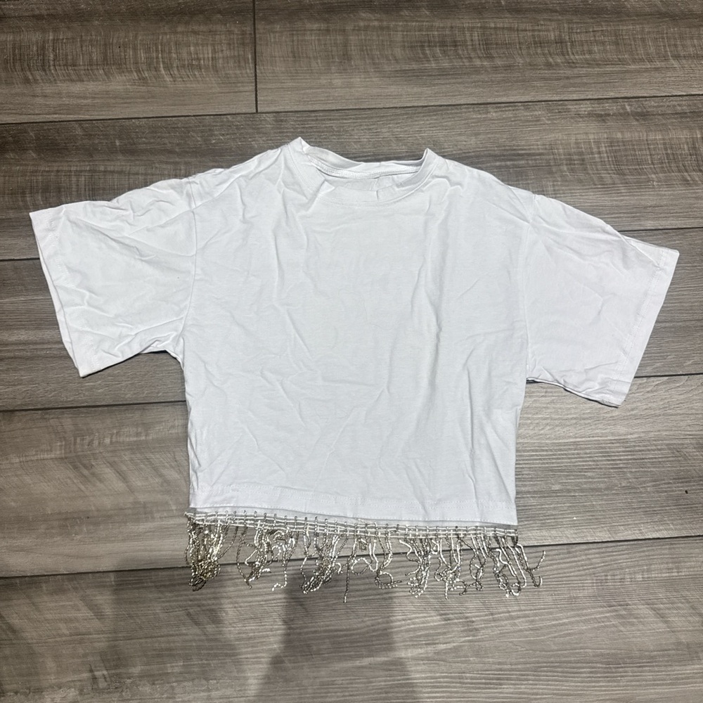 White Fringe Hem T-Shirt